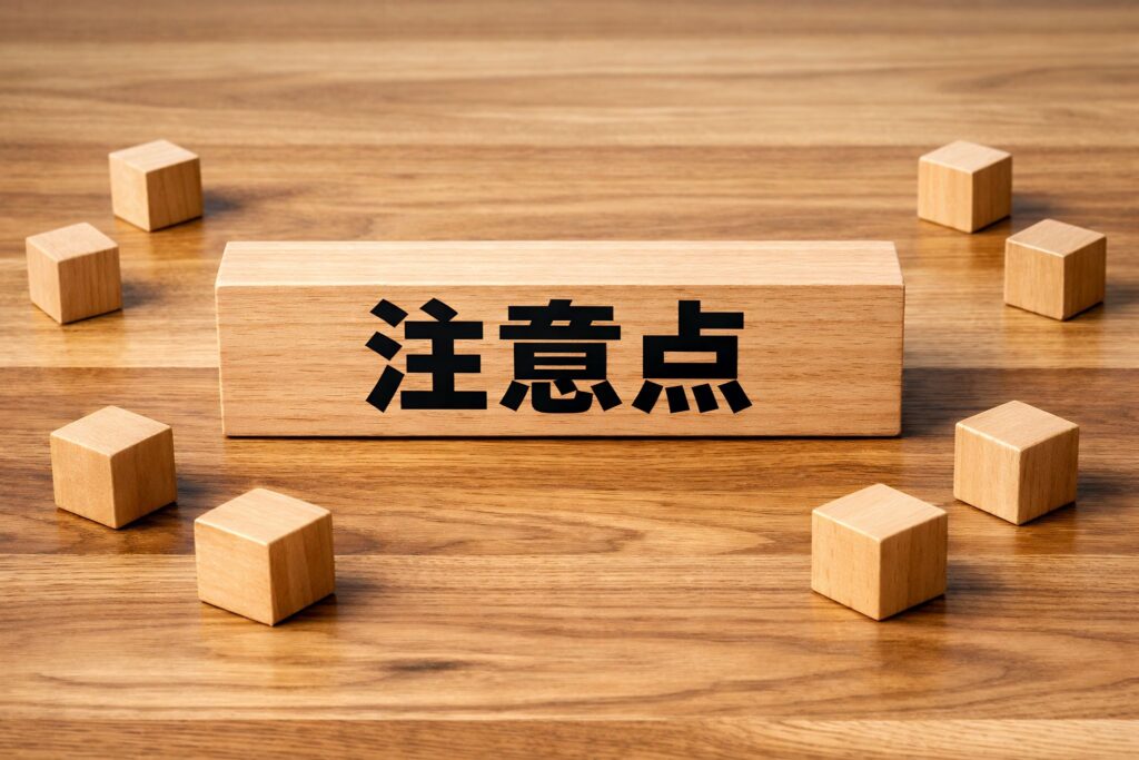 注意点と書かれた木製ブロック