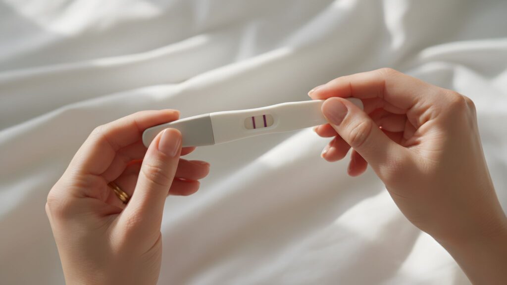 妊娠検査薬を持つ手