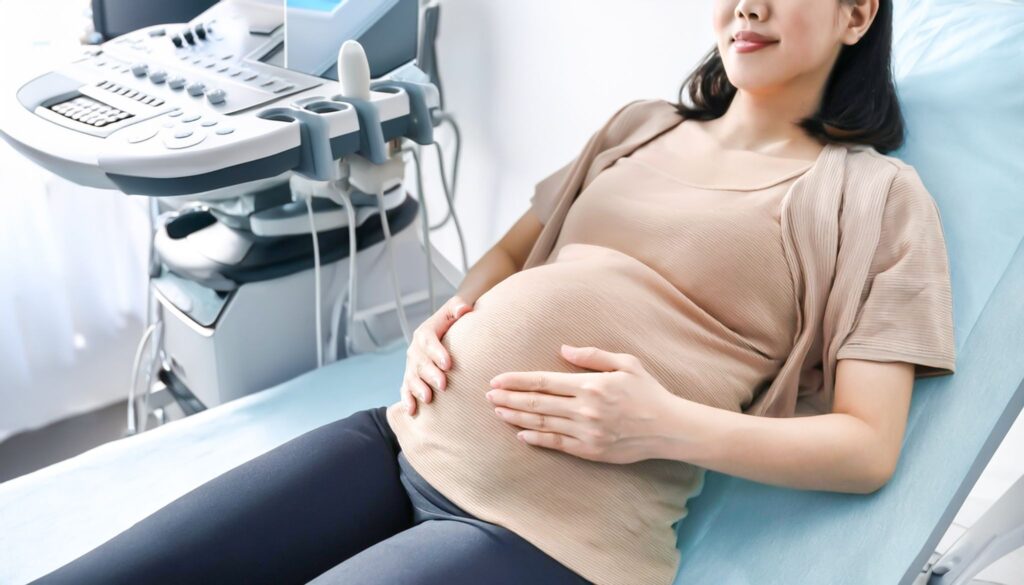 診察室の椅子に座っている妊婦